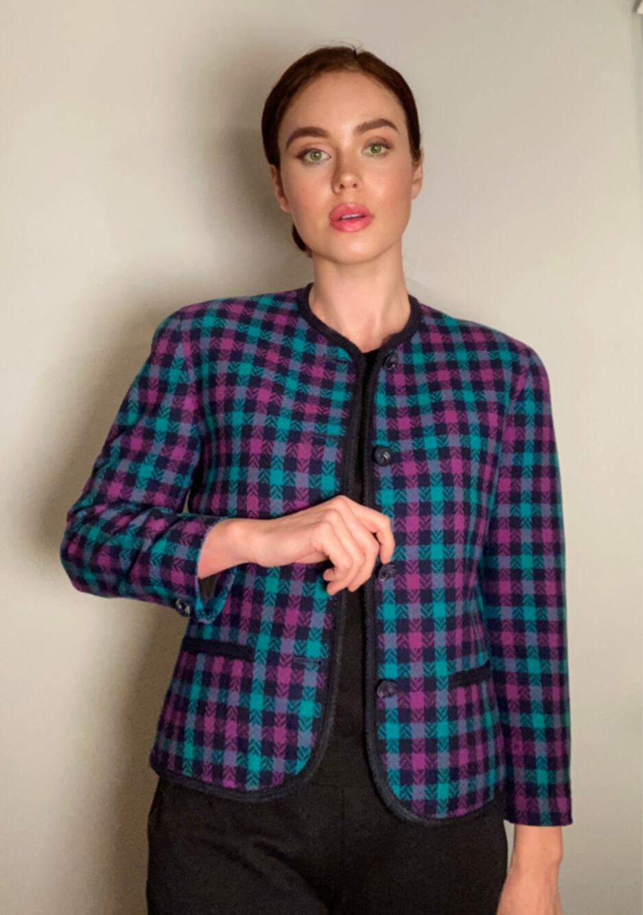 Pendleton Vintage 80s 90s 100% Wool Check Plaid Day Evening Jacket ~ Sz 8